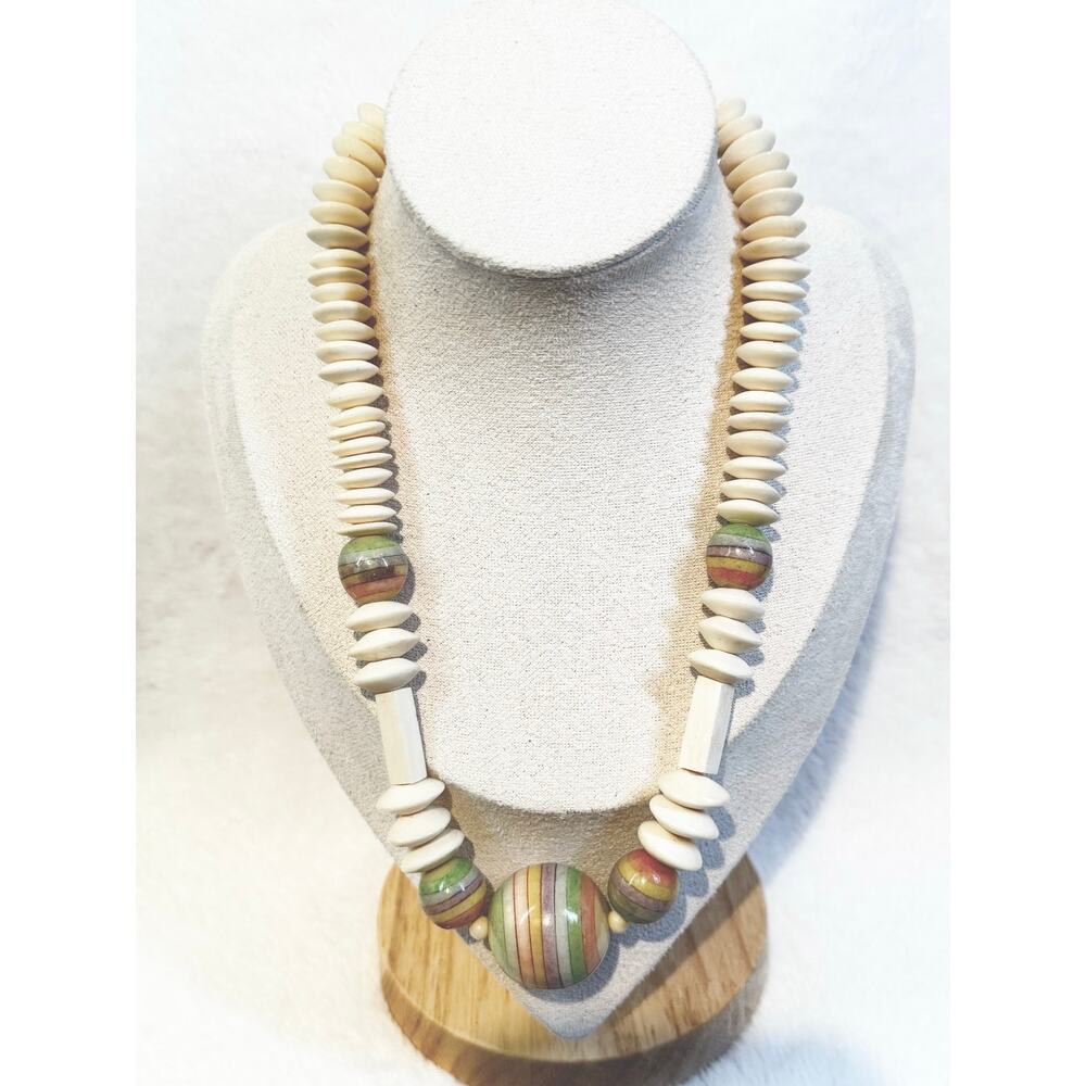 Boho Cream & Multicolor Beaded Necklace – Chunky | Artisan